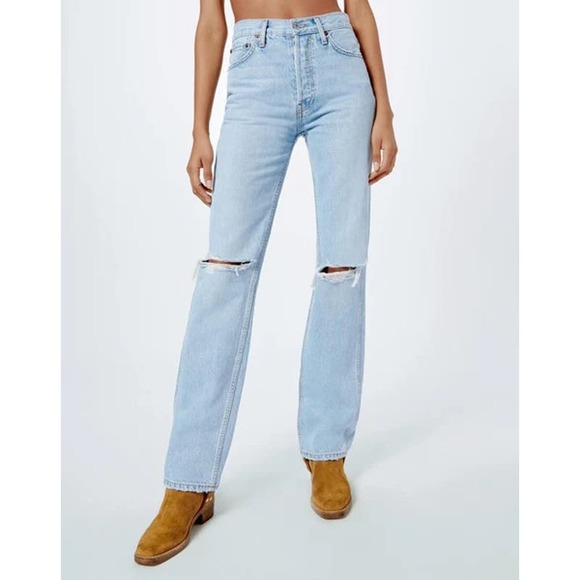 Re/Done Denim - Redone Originals High Rise Loose Jeans in Bleach Destory Size 24
